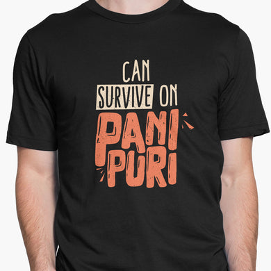 Can Survive on Pani Puri (Dark) Round-Neck Unisex-T-Shirt
