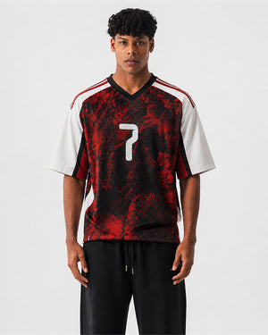 Dragonfire Crimson Jersey | V-Neck Oversized T-Shirt