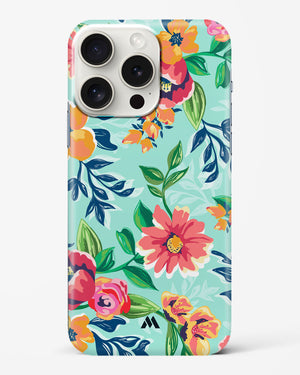 Flower Print on Canvas Hard Case iPhone 15 Pro Max