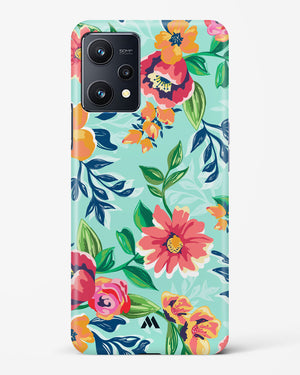 Flower Print on Canvas Hard Case Phone Cover-(Realme)