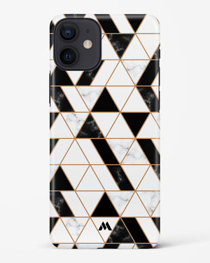 Black on White Patchwork Marble Hard Case iPhone 12 Mini