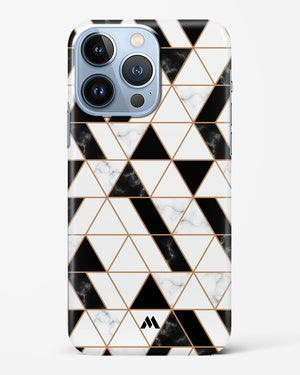 Black on White Patchwork Marble Hard Case iPhone 14 Pro