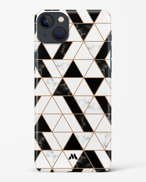 Black on White Patchwork Marble Hard Case iPhone 14