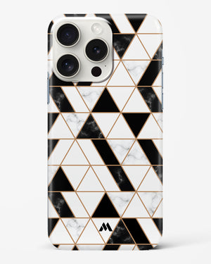 Black on White Patchwork Marble Hard Case iPhone 15 Pro