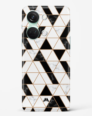 Black on White Patchwork Marble Hard Case Phone Cover-(OnePlus)