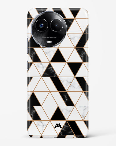 Black on White Patchwork Marble Hard Case Phone Cover-(Realme)