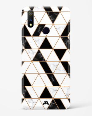 Black on White Patchwork Marble Hard Case Phone Cover-(Realme)