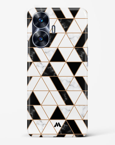 Black on White Patchwork Marble Hard Case Phone Cover-(Realme)