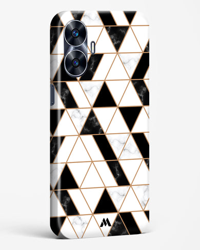 Black on White Patchwork Marble Hard Case Phone Cover-(Realme)