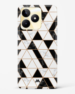 Black on White Patchwork Marble Hard Case Phone Cover (Realme)