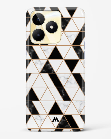 Black on White Patchwork Marble Hard Case Phone Cover-(Realme)