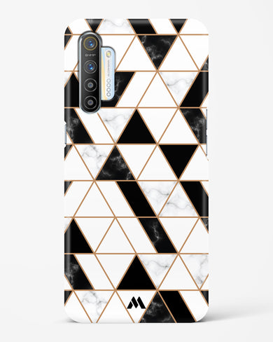 Black on White Patchwork Marble Hard Case Phone Cover-(Realme)