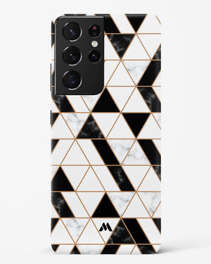 Black on White Patchwork Marble Hard Case Phone Cover-(Samsung)