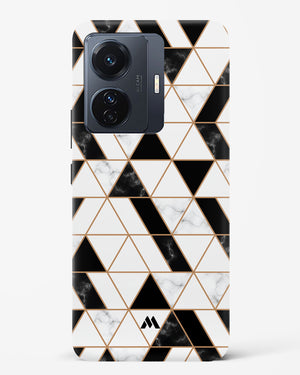 Black on White Patchwork Marble Hard Case Phone Cover (Vivo)