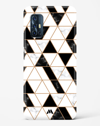 Black on White Patchwork Marble Hard Case Phone Cover-(Vivo)