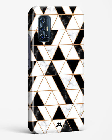 Black on White Patchwork Marble Hard Case Phone Cover-(Vivo)