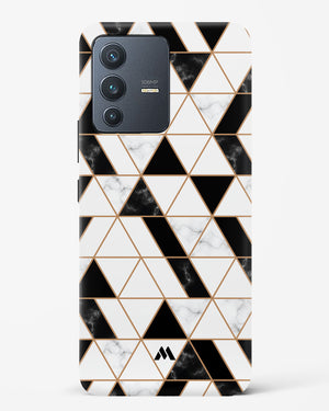 Black on White Patchwork Marble Hard Case Phone Cover (Vivo)