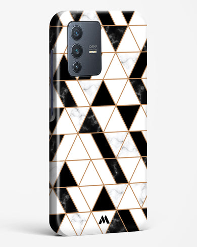 Black on White Patchwork Marble Hard Case Phone Cover-(Vivo)