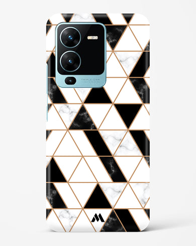 Black on White Patchwork Marble Hard Case Phone Cover-(Vivo)