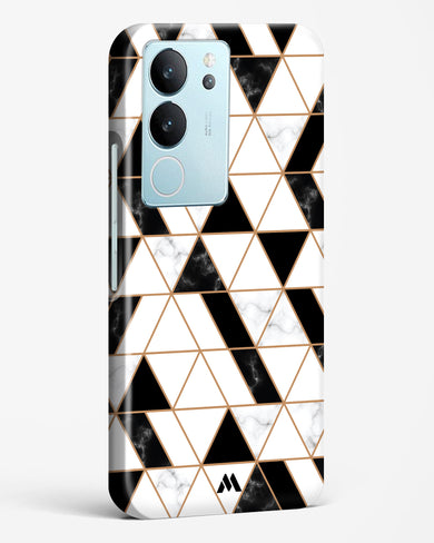 Black on White Patchwork Marble Hard Case Phone Cover-(Vivo)