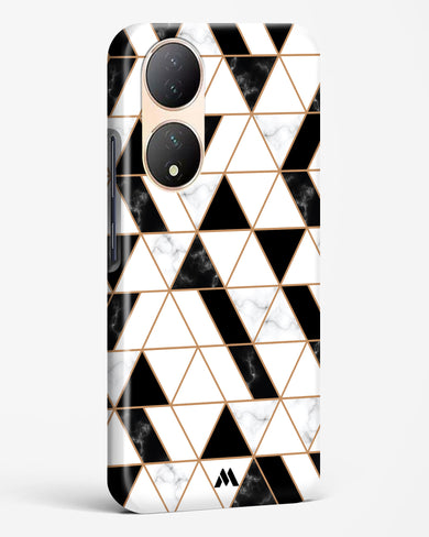 Black on White Patchwork Marble Hard Case Phone Cover-(Vivo)