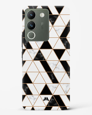 Black on White Patchwork Marble Hard Case Phone Cover (Vivo)