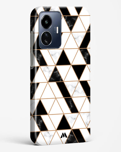 Black on White Patchwork Marble Hard Case Phone Cover-(Vivo)