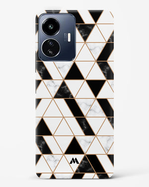 Black on White Patchwork Marble Hard Case Phone Cover-(Vivo)