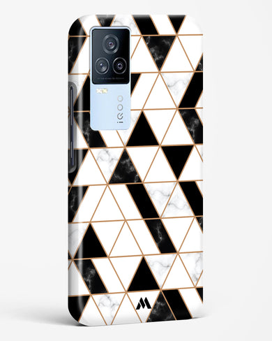 Black on White Patchwork Marble Hard Case Phone Cover-(Vivo)