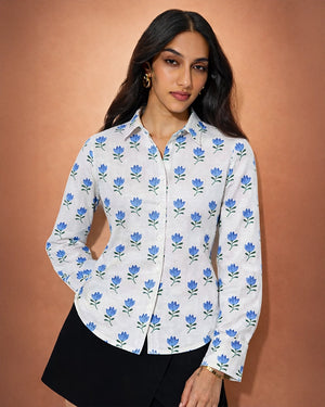 Blue Bloom Women Fitted Shirt