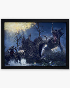 Elden Ring-Confronting Dragon Agheel Art Poster
