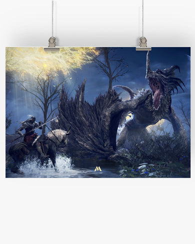 Elden Ring-Confronting Dragon Agheel Art-Poster