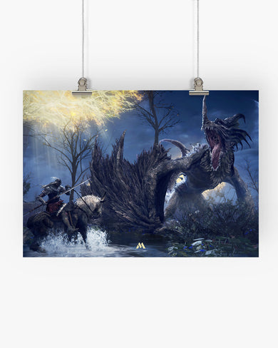 Elden Ring-Confronting Dragon Agheel Art-Poster