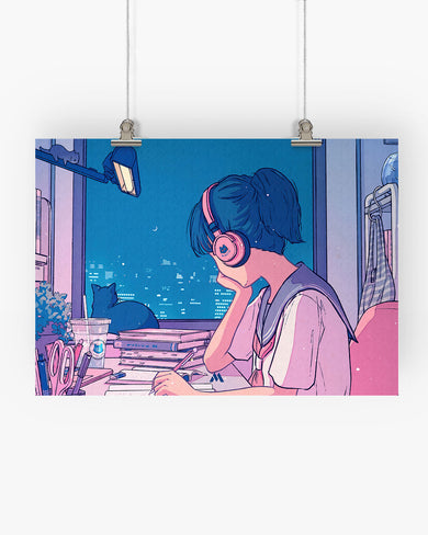 Lofi Anime School Girl Art-Poster