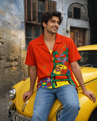 Retro Groove Men Linen Shirt
