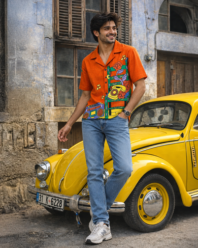 Retro Groove Men Linen Shirt
