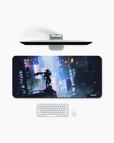 Last Samurai in a Cyberpunk World Desk Mat