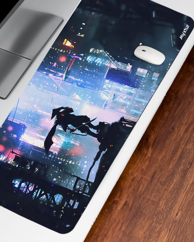 Last Samurai in a Cyberpunk World Desk Mat