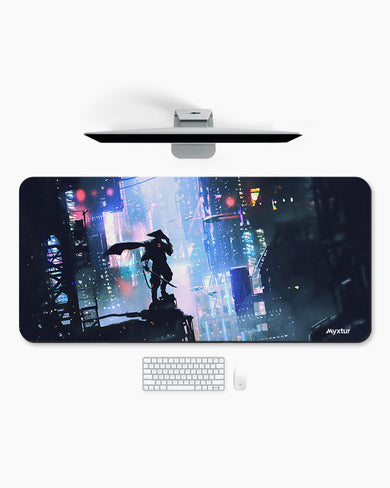 Last Samurai in a Cyberpunk World Desk Mat