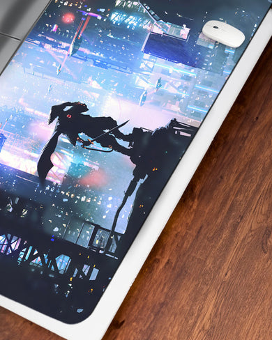 Last Samurai in a Cyberpunk World Desk Mat