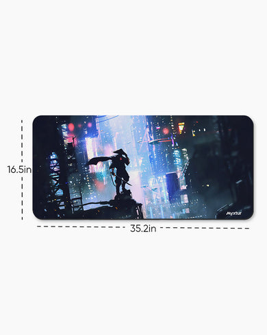Last Samurai in a Cyberpunk World Desk Mat