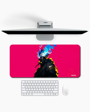 Masked Cyberpunk Boy in Neon Gaming Desk Mat M 1