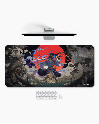 Samurai Shrine with Crimson Sun Desk Mat