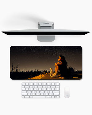 Starry Night with Girl & Cat Gaming Desk Mat M 1