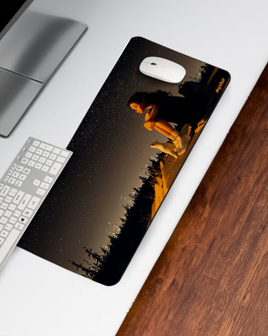 Starry Night with Girl & Cat Desk Mat