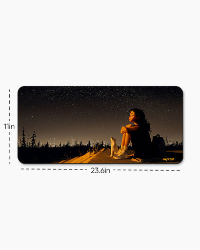 Starry Night with Girl & Cat Desk Mat