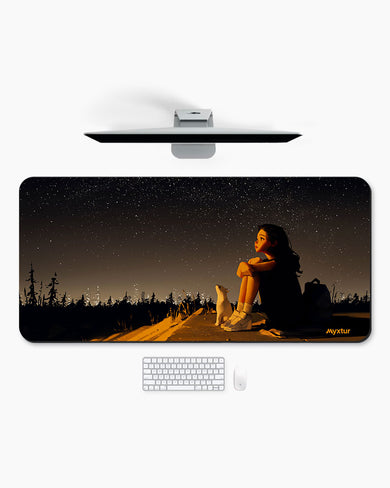 Starry Night with Girl & Cat Desk Mat