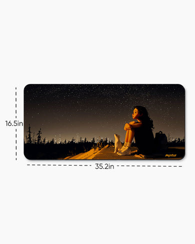 Starry Night with Girl & Cat Desk Mat