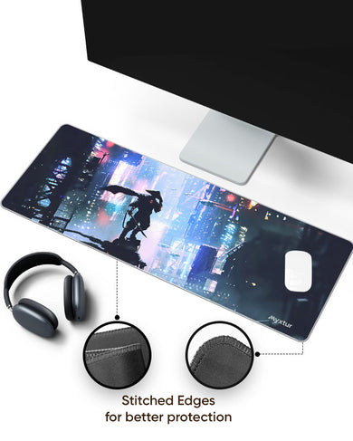 Last Samurai in a Cyberpunk World Panaroma Desk Mat