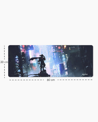 Last Samurai in a Cyberpunk World Panaroma Desk Mat
